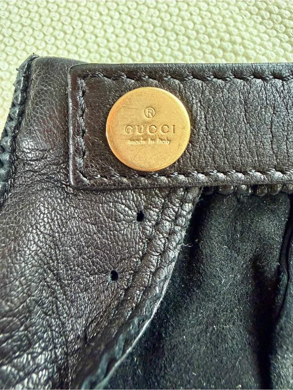 Gucci Black Leather Driving Gloves Size 8.5 Made in Italy‎ Snap